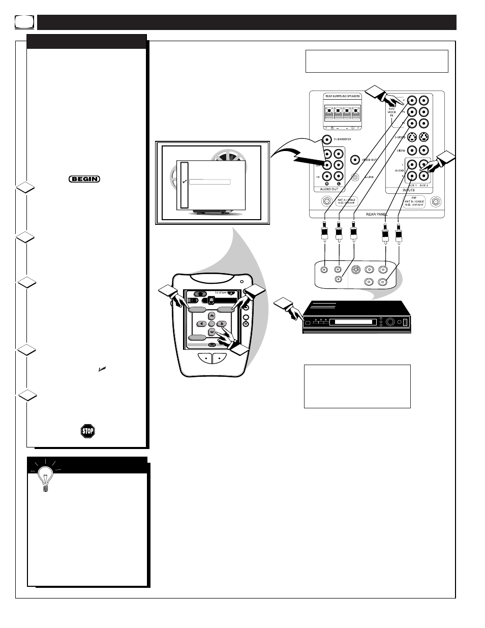 Sing the, Udio, Ideo | Nput, Acks, Continued | Marantz PV6480 User Manual | Page 36 / 56