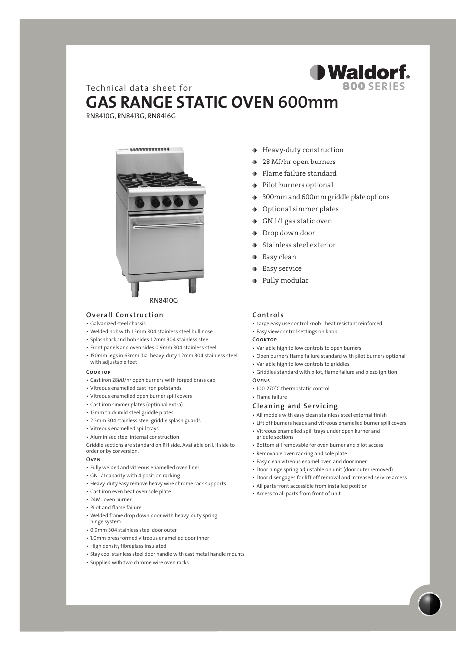 Moffat WALDORF RN8416G User Manual | 2 pages