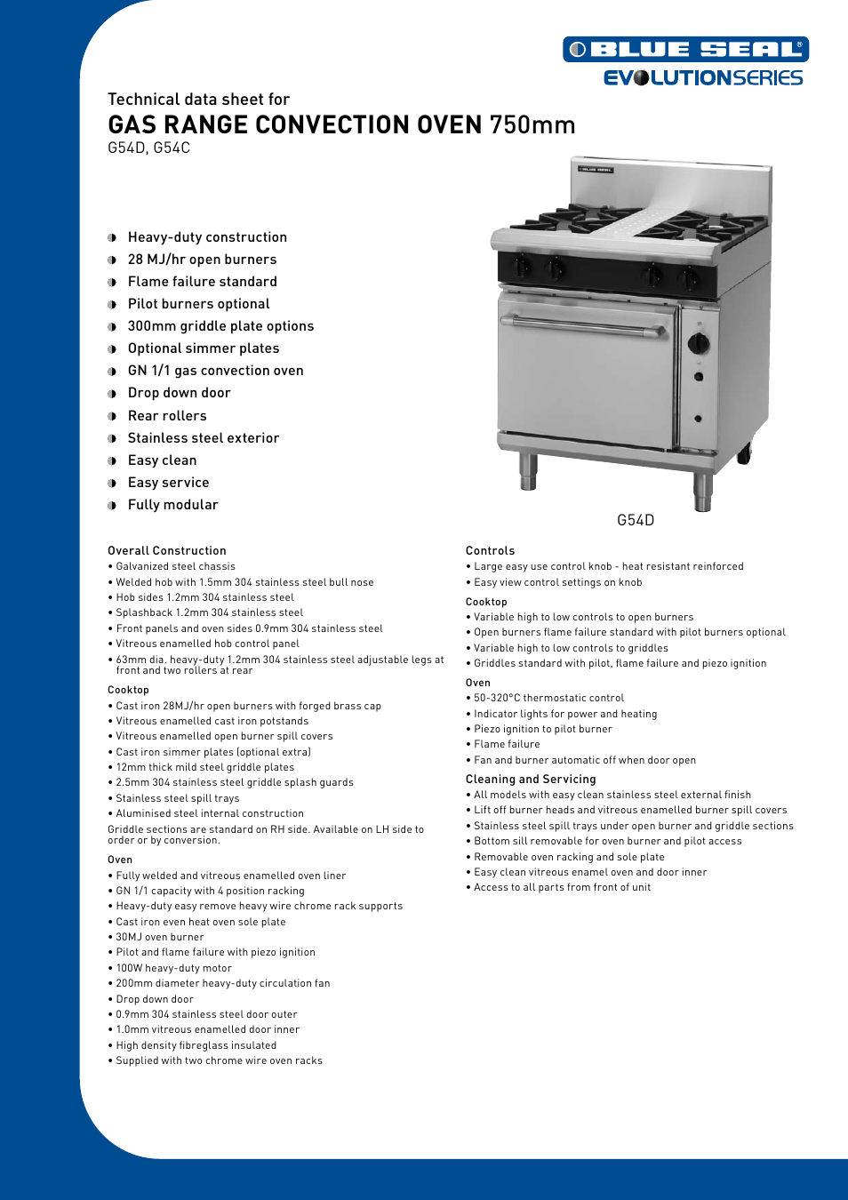 Moffat Blue Seal Evolution Series G54D User Manual | 2 pages