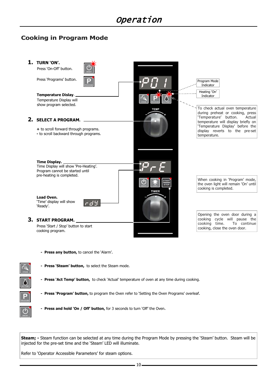 Operation, Cooking in program mode | Moffat BLUE SEAL E32D5 User Manual | Page 12 / 22