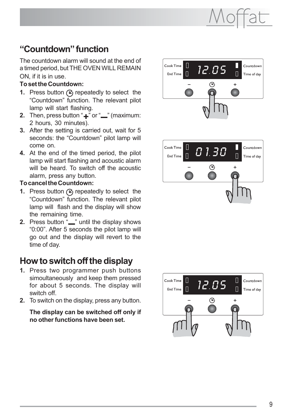 Countdown” function, How to switch off the display | Moffat MSF 616 User Manual | Page 9 / 24