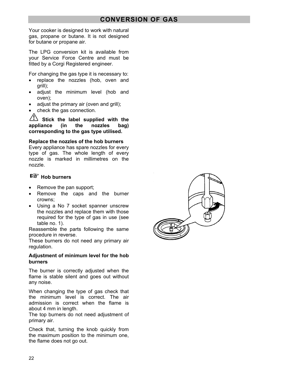 Conversion of gas | Moffat U21321 GSV 5050 W User Manual | Page 22 / 26