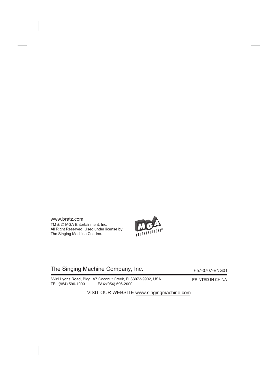 The singing machine company, inc | MGA Entertainment SMB-657 User Manual | Page 19 / 19