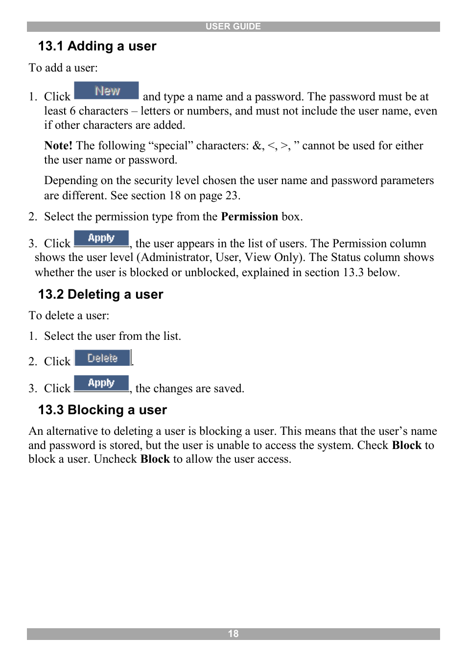 1 adding a user, 2 deleting a user, 3 blocking a user | Minicom Advanced Systems Minicom Smart 216 User Manual | Page 19 / 50