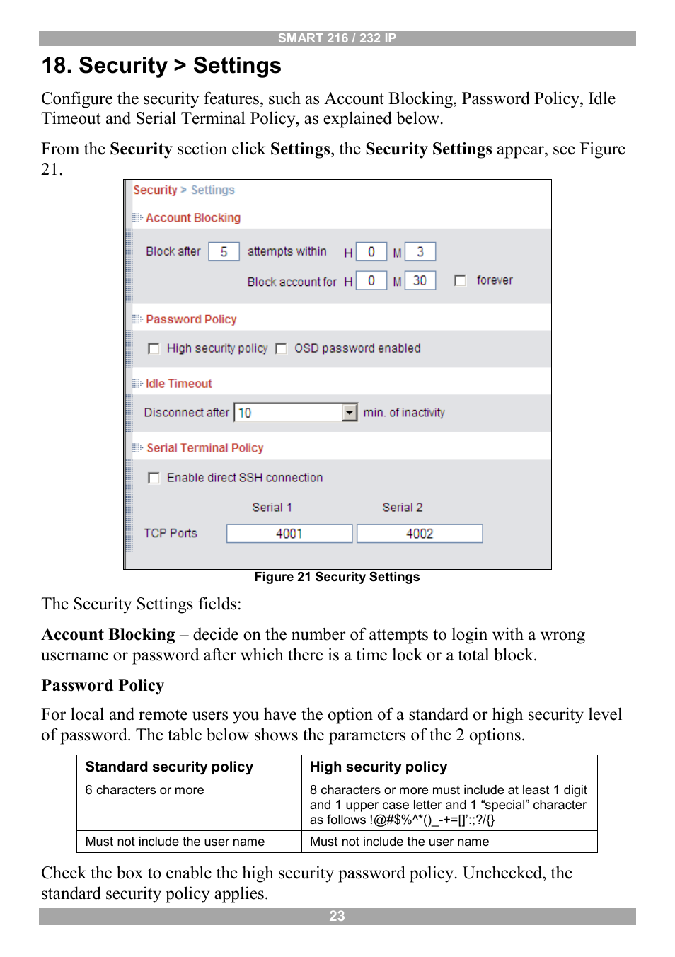 Security > settings | Minicom Advanced Systems Minicom Smart 216 User Manual | Page 24 / 50