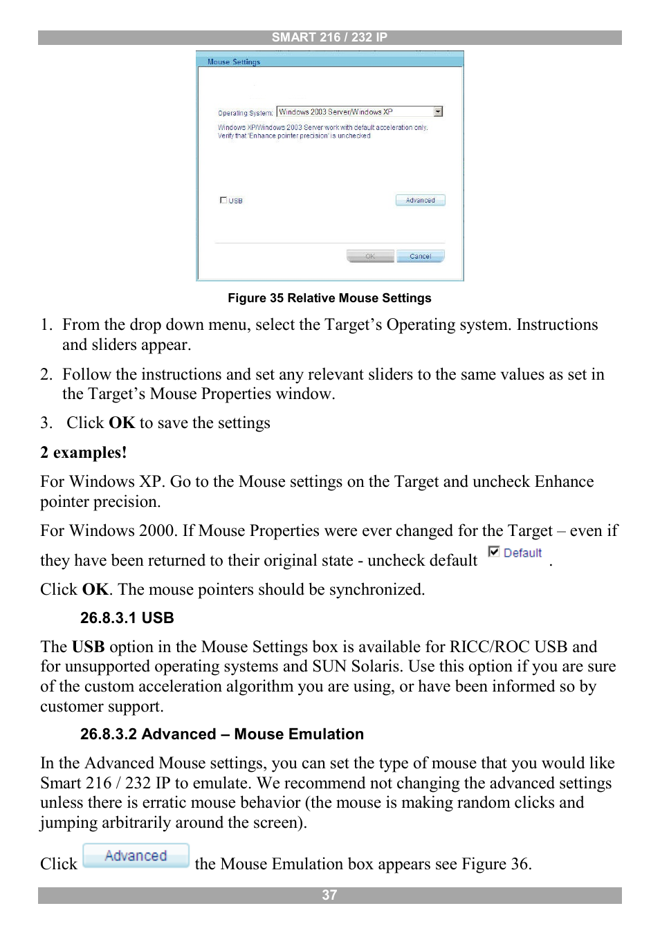 1 usb, 2 advanced – mouse emulation | Minicom Advanced Systems Minicom Smart 216 User Manual | Page 38 / 50