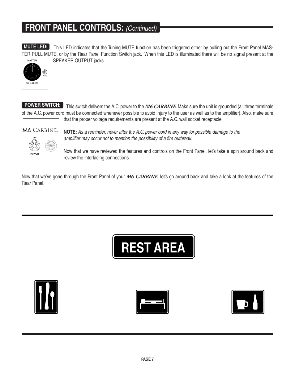 Rest area, Front panel controls, Continued) | Mesa/Boogie Carbine M6 User Manual | Page 11 / 20