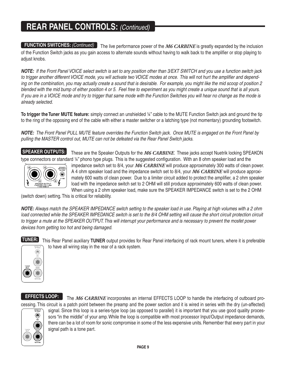 Rear panel controls, Continued) | Mesa/Boogie Carbine M6 User Manual | Page 13 / 20