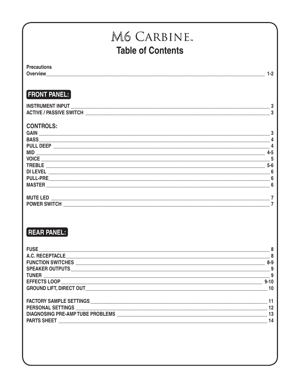 Table_of_contents | Mesa/Boogie Carbine M6 User Manual | Page 3 / 20