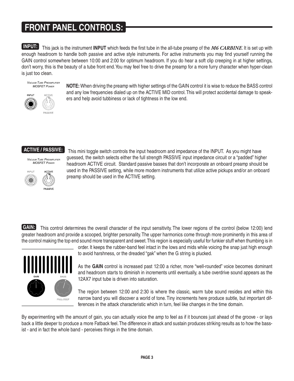 Front panel controls | Mesa/Boogie Carbine M6 User Manual | Page 7 / 20