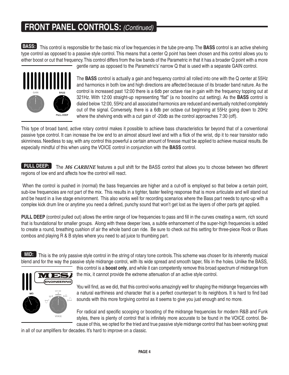 Front panel controls, Continued) | Mesa/Boogie Carbine M6 User Manual | Page 8 / 20
