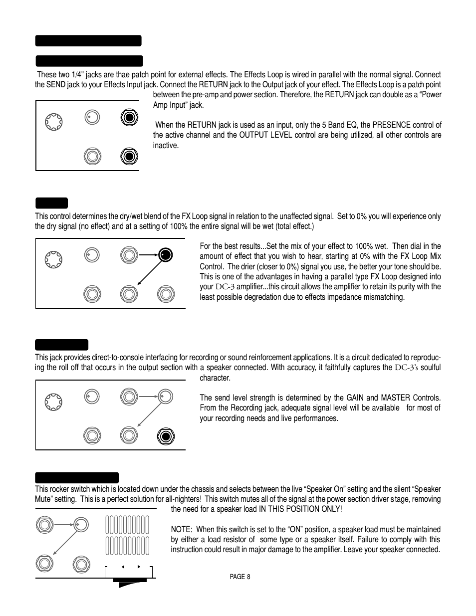 Rear panel: (continued) fx loop: send / return, Fx mix, Recording | Silent recording | Mesa/Boogie DC3 User Manual | Page 12 / 24