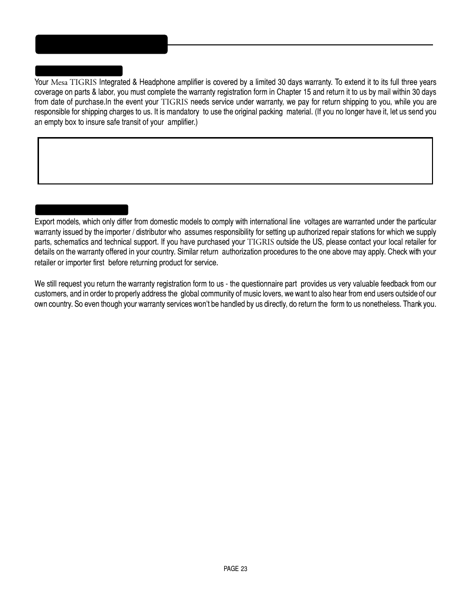 Chapter 14 - warranty | Mesa/Boogie Vacuum Tube Audio User Manual | Page 27 / 31