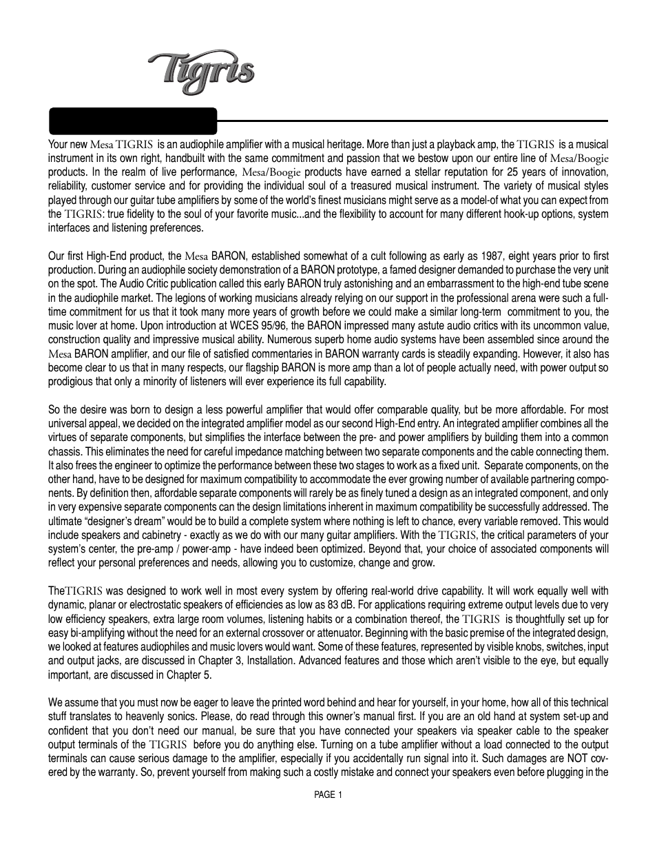 Operating instructions | Mesa/Boogie Vacuum Tube Audio User Manual | Page 5 / 31