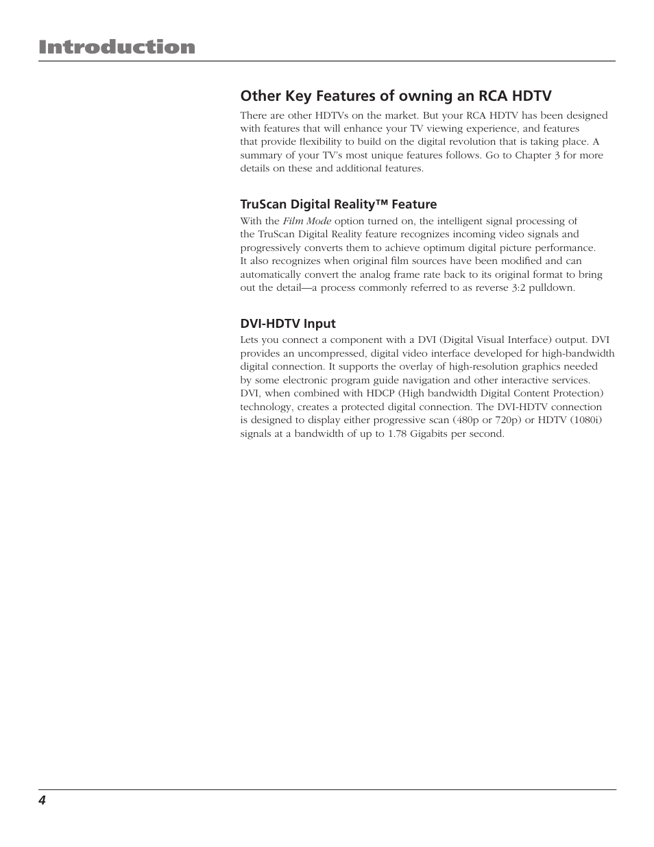 Introduction, Other key features of owning an rca hdtv | Magni Group HDTV User Manual | Page 6 / 64