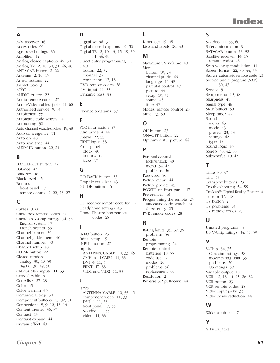 Index | Magni Group HDTV User Manual | Page 63 / 64