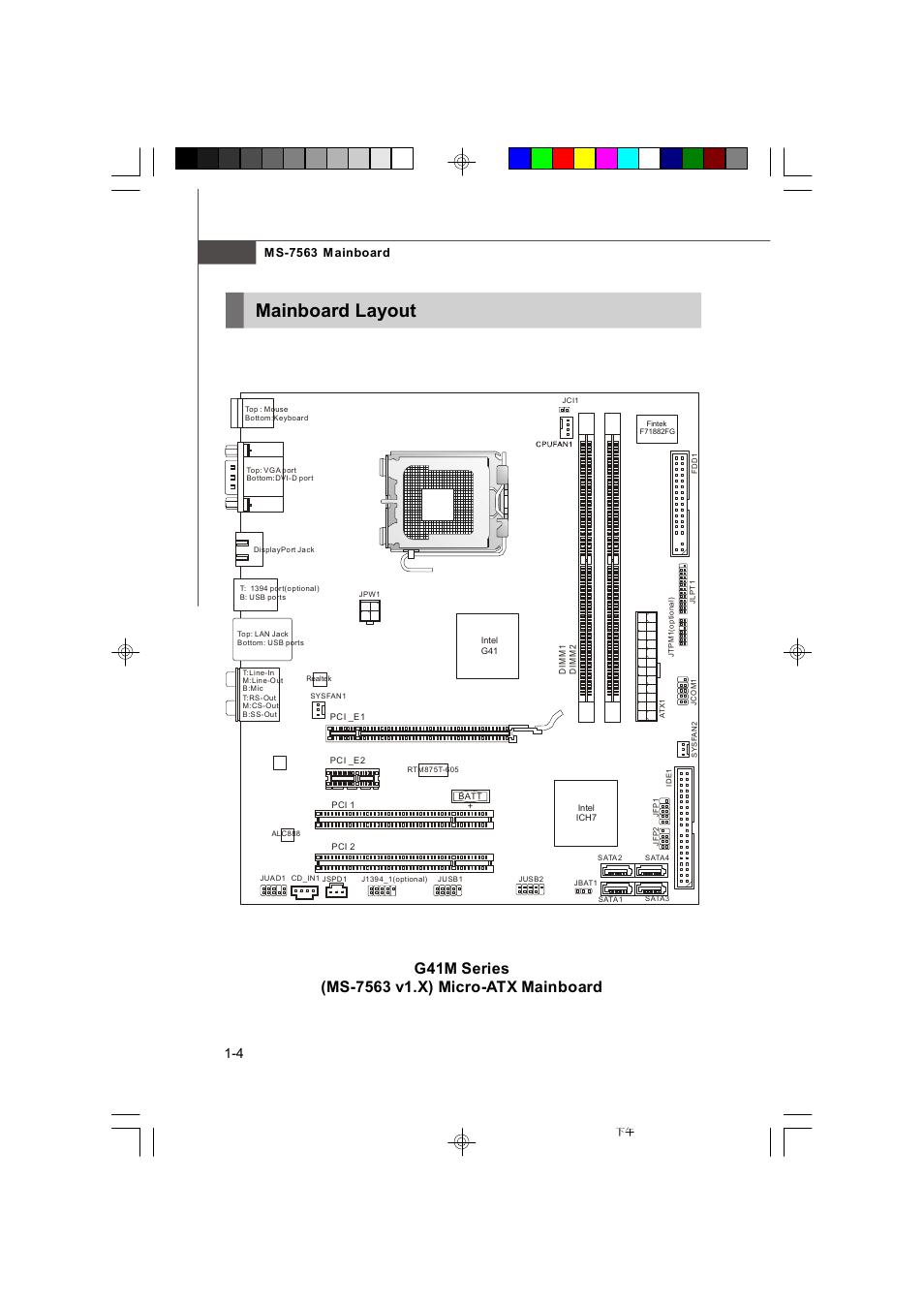 Mainboard layout, Ms-7563 mainboard | Microstar G41M User Manual | Page 13 / 92