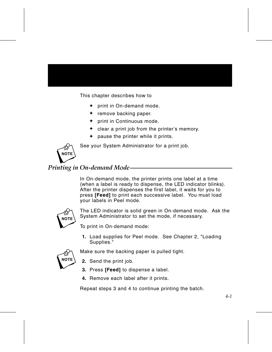 Chapter 4. printing | Monarch Instrument Paxar 9450 User Manual | Page 29 / 52