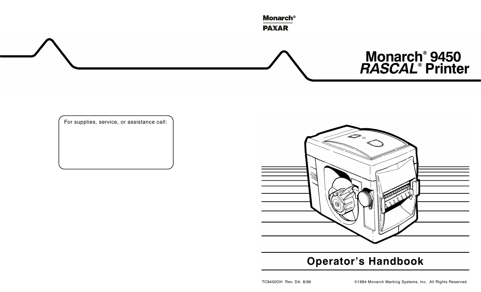 Monarch, Rascal, Printer | Operator’s handbook | Monarch Instrument Paxar 9450 User Manual | Page 51 / 52