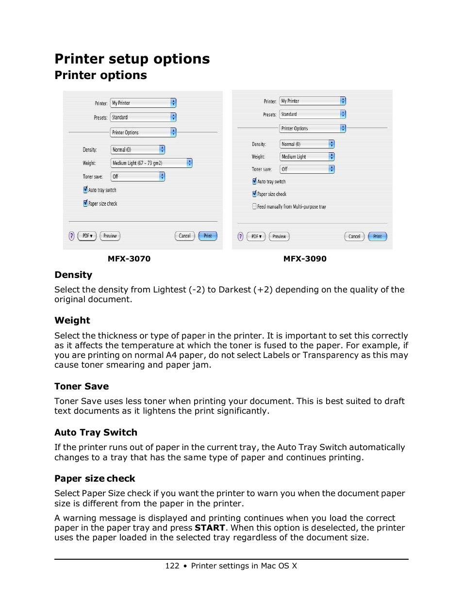 Printer setup options, Printer options | Muratec MFX-3070 User Manual | Page 122 / 179