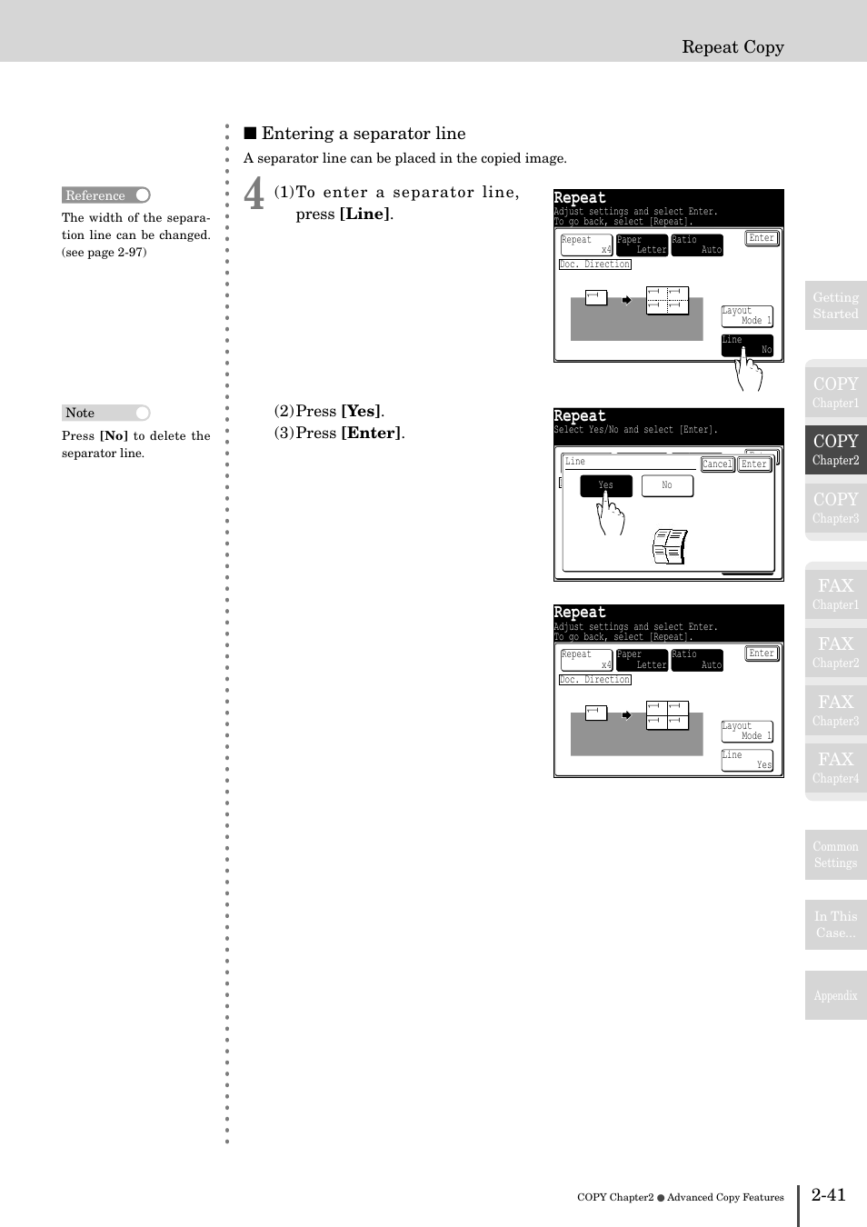 Repeat, Copy, 41 repeat copy ■ entering a separator line | Muratec MFX-2830 User Manual | Page 121 / 471