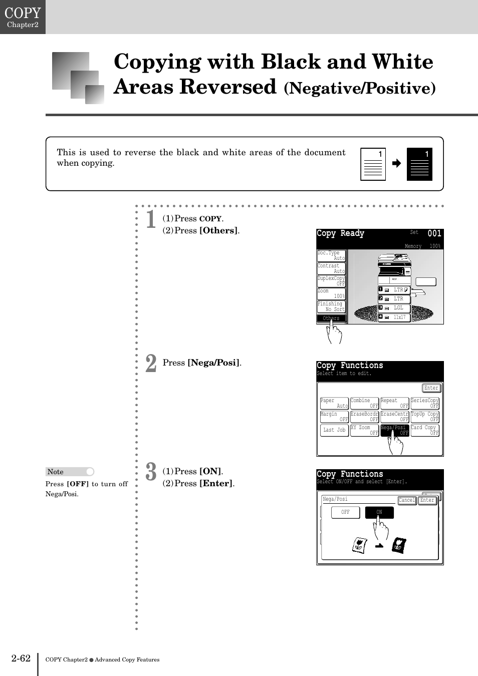 Copying with black and white areas reversed, Negative/positive), Copy | Copy ready 001, Copy functions | Muratec MFX-2830 User Manual | Page 142 / 471