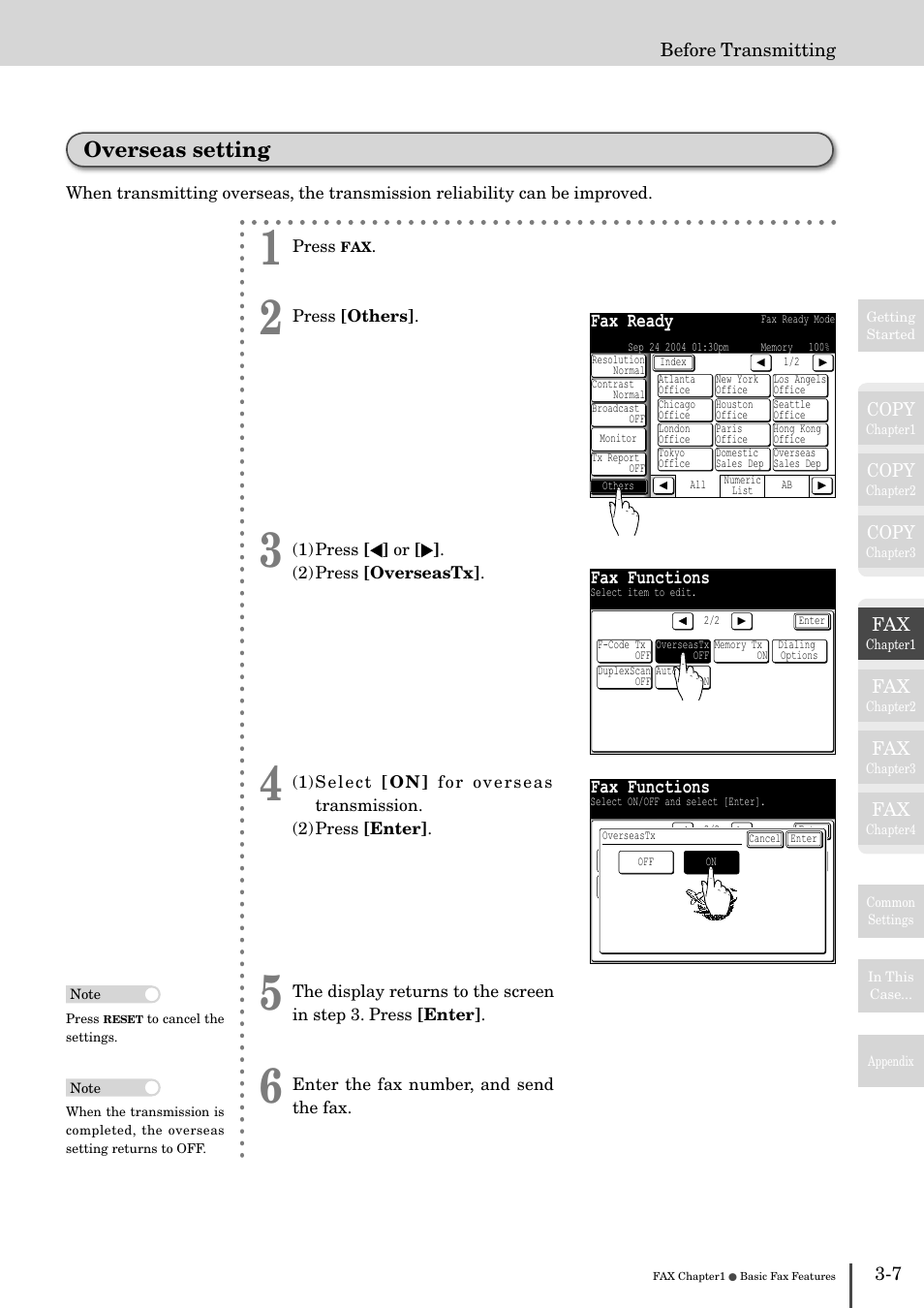 Overseas setting -7, Overseas setting, Fax ready | Fax functions | Muratec MFX-2830 User Manual | Page 185 / 471