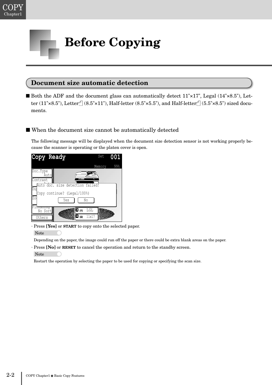 Before copying -2, Document size automatic detection -2, Before copying | Copy, Copy ready, Document size automatic detection | Muratec MFX-2830 User Manual | Page 82 / 471