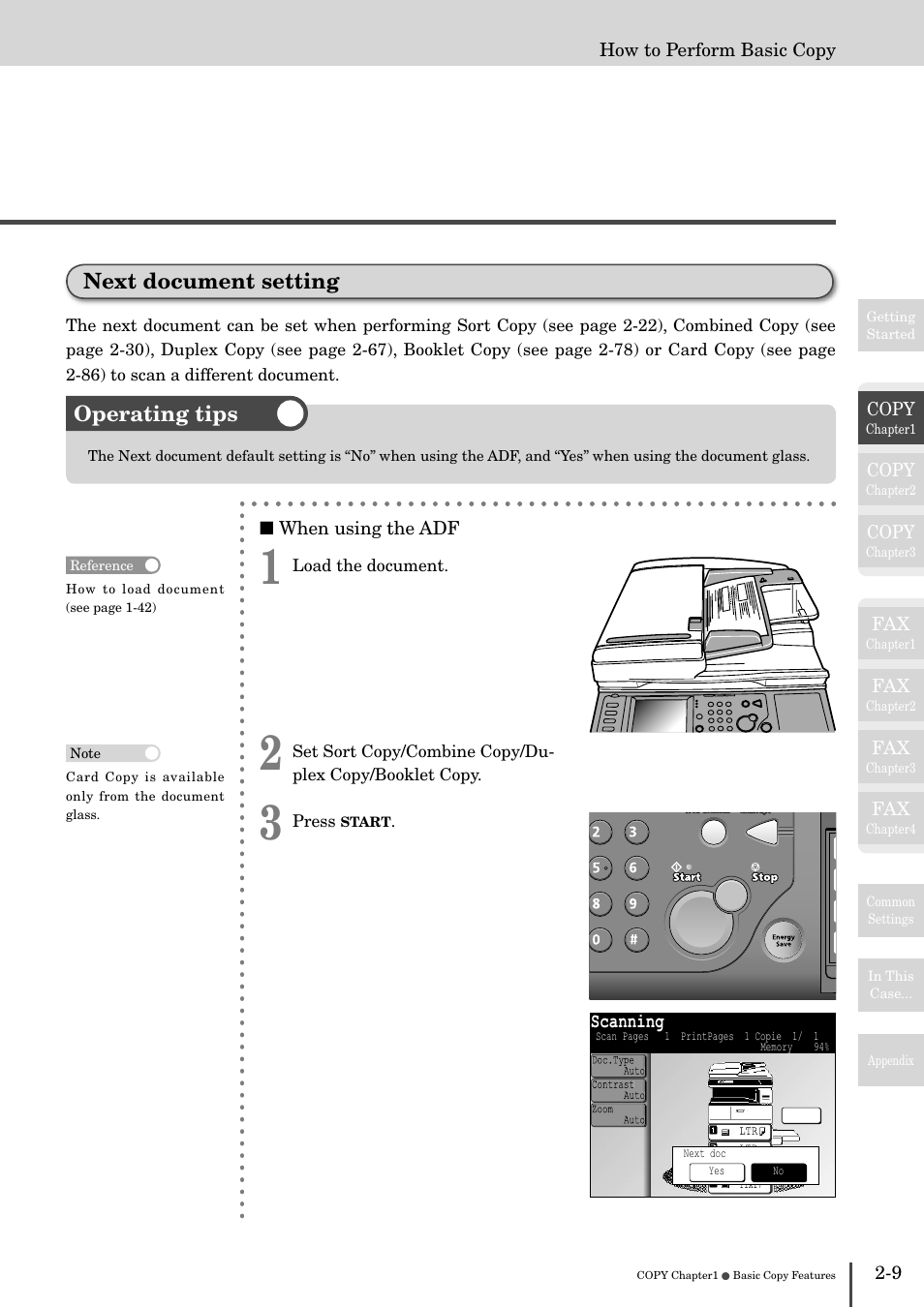 Next document setting -9, Next document setting, Operating tips | Muratec MFX-2830 User Manual | Page 89 / 471
