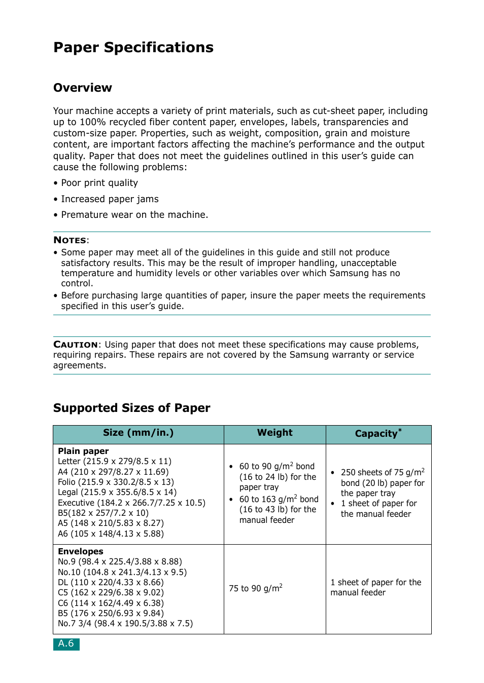 Paper specifications, Overview, Supported sizes of paper | Paper, Paper specifications” on, E “paper | Muratec F-114 Series User Manual | Page 203 / 211