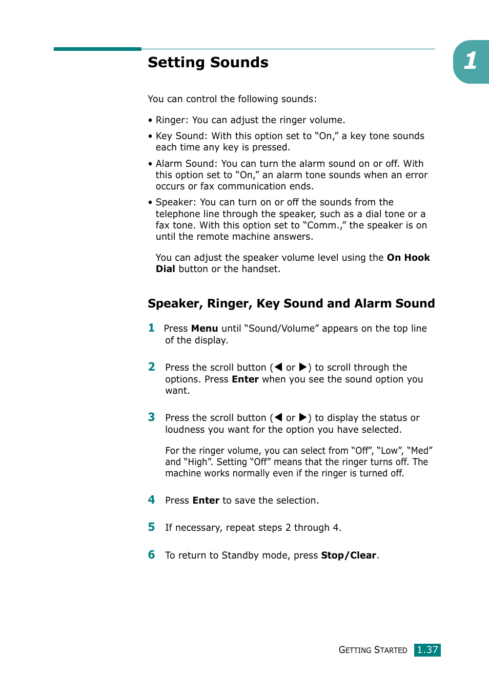 Setting sounds, Speaker, ringer, key sound and alarm sound | Muratec F-114 Series User Manual | Page 50 / 211