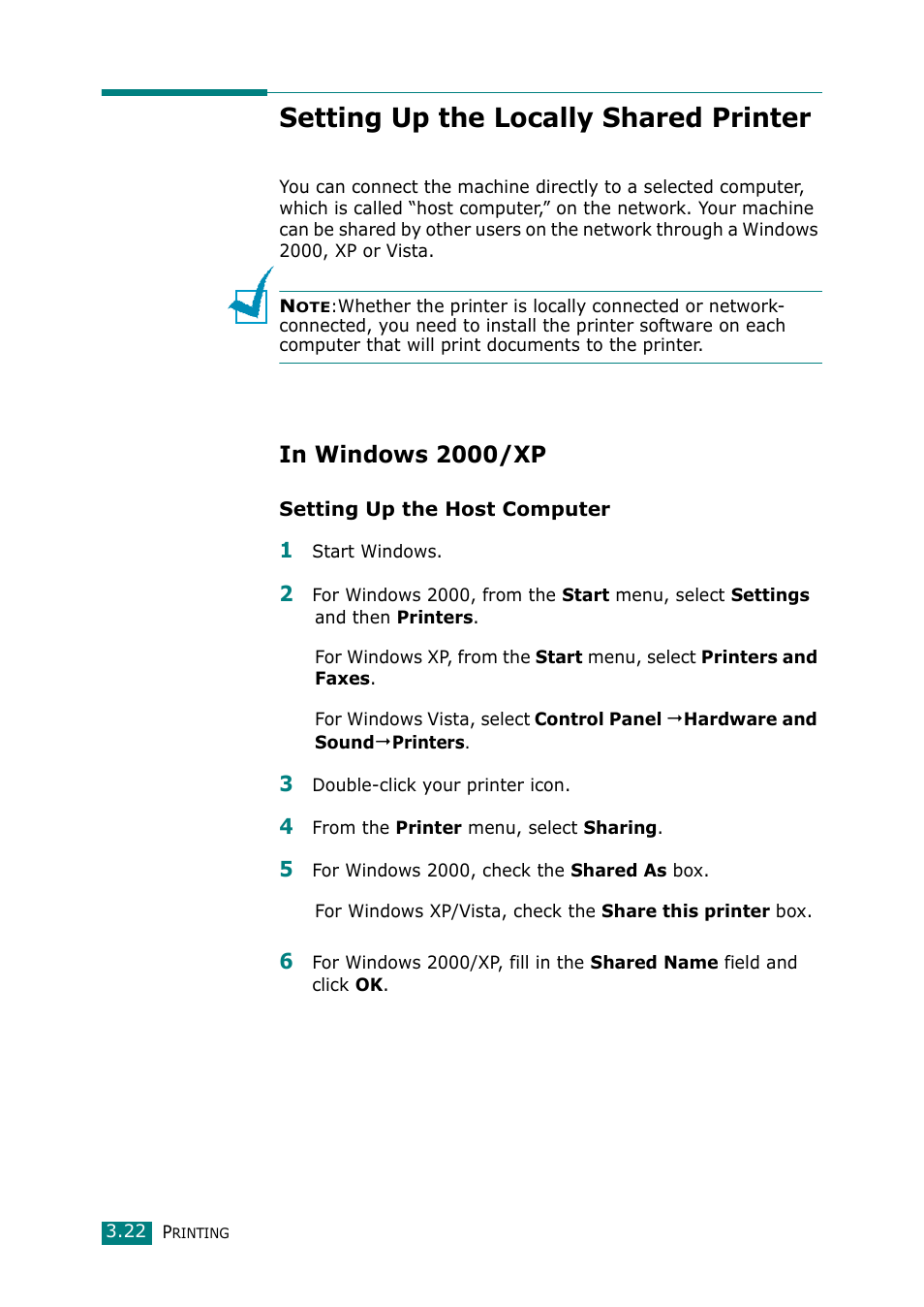 Setting up the locally shared printer, In windows 2000/xp | Muratec F-114 Series User Manual | Page 85 / 211