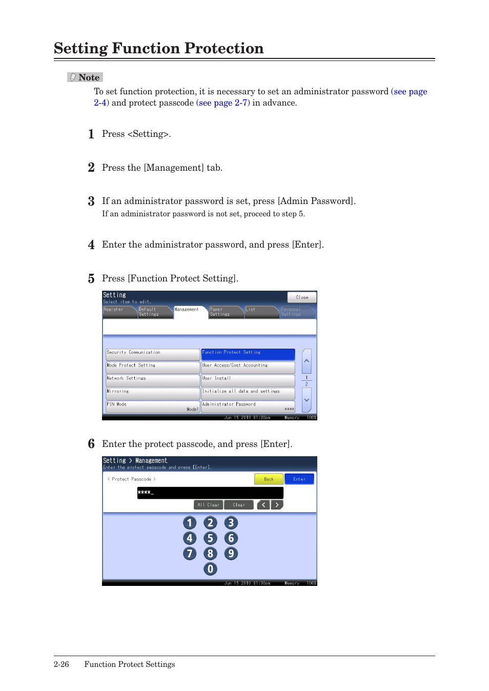 Setting function protection, Setting function protection -26 | Muratec QUADACCESS MFX-2590 User Manual | Page 75 / 165