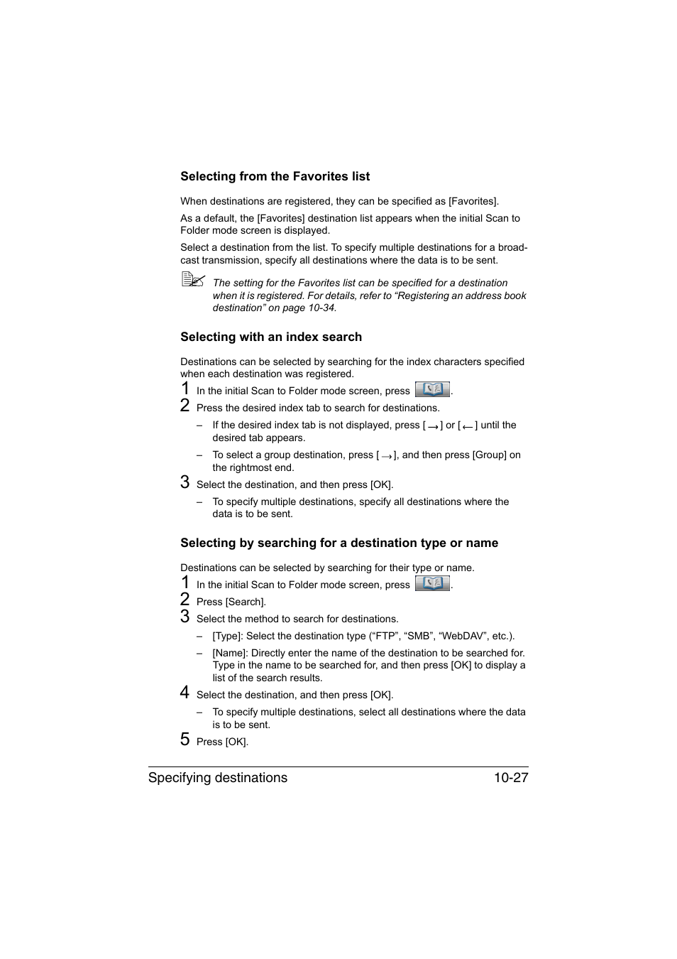 Selecting from the favorites list, Selecting with an index search | Muratec Printer/Copier/Scanner MFX-C3035 User Manual | Page 242 / 392