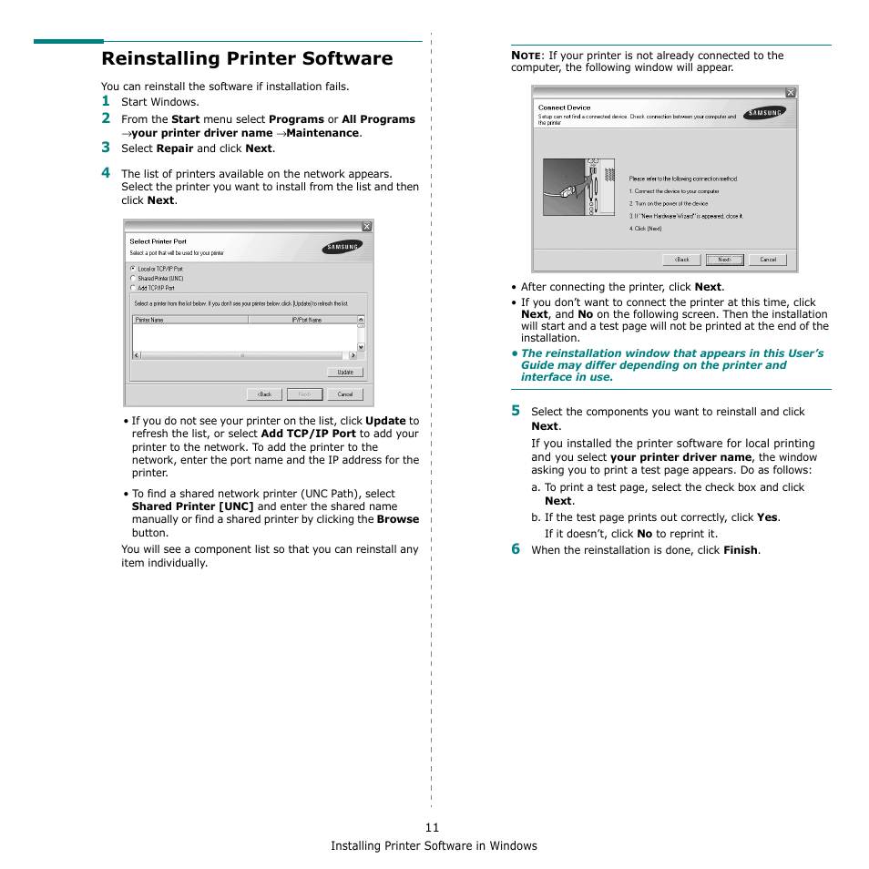 Reinstalling printer software | Muratec MFX-3050 User Manual | Page 107 / 142