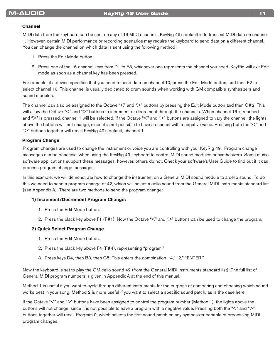 Channel, Program change | M-AUDIO KEYRIG 49 User Manual | Page 12 / 24