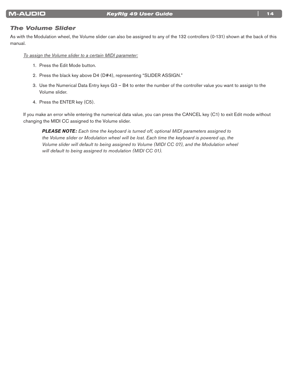 The volume slider | M-AUDIO KEYRIG 49 User Manual | Page 15 / 24