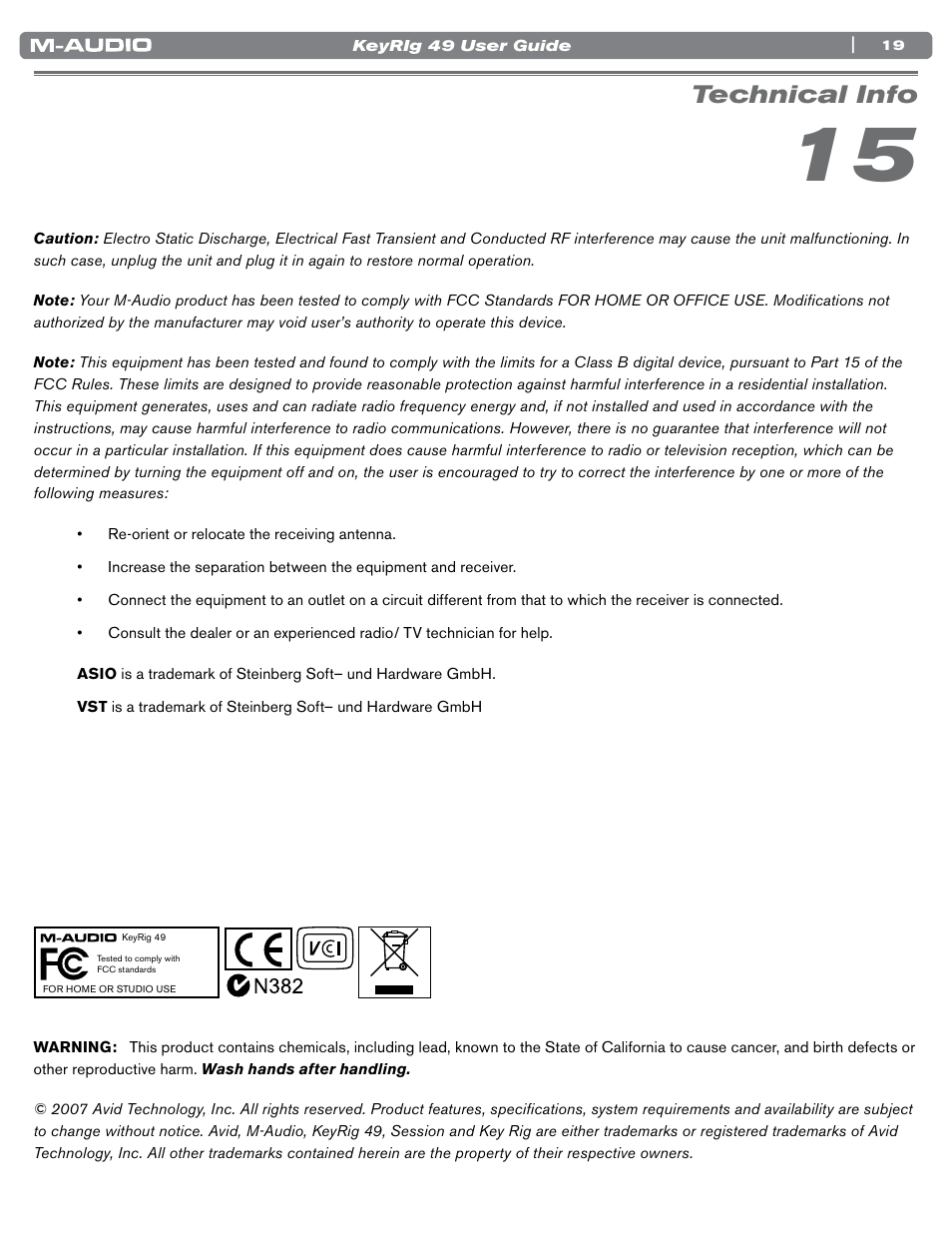 Technical info | M-AUDIO KEYRIG 49 User Manual | Page 20 / 24