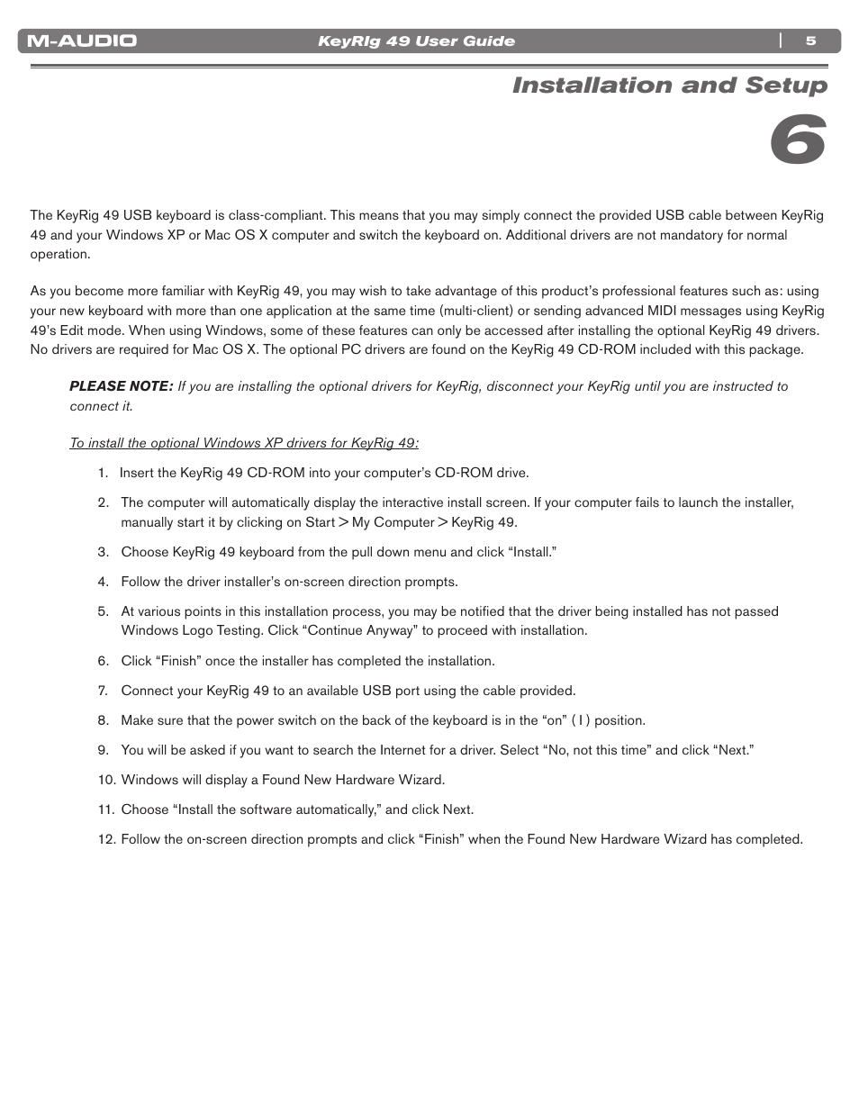 Installation and setup | M-AUDIO KEYRIG 49 User Manual | Page 6 / 24