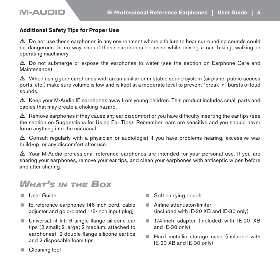 What’s in the box | M-AUDIO IE-10 User Manual | Page 5 / 16