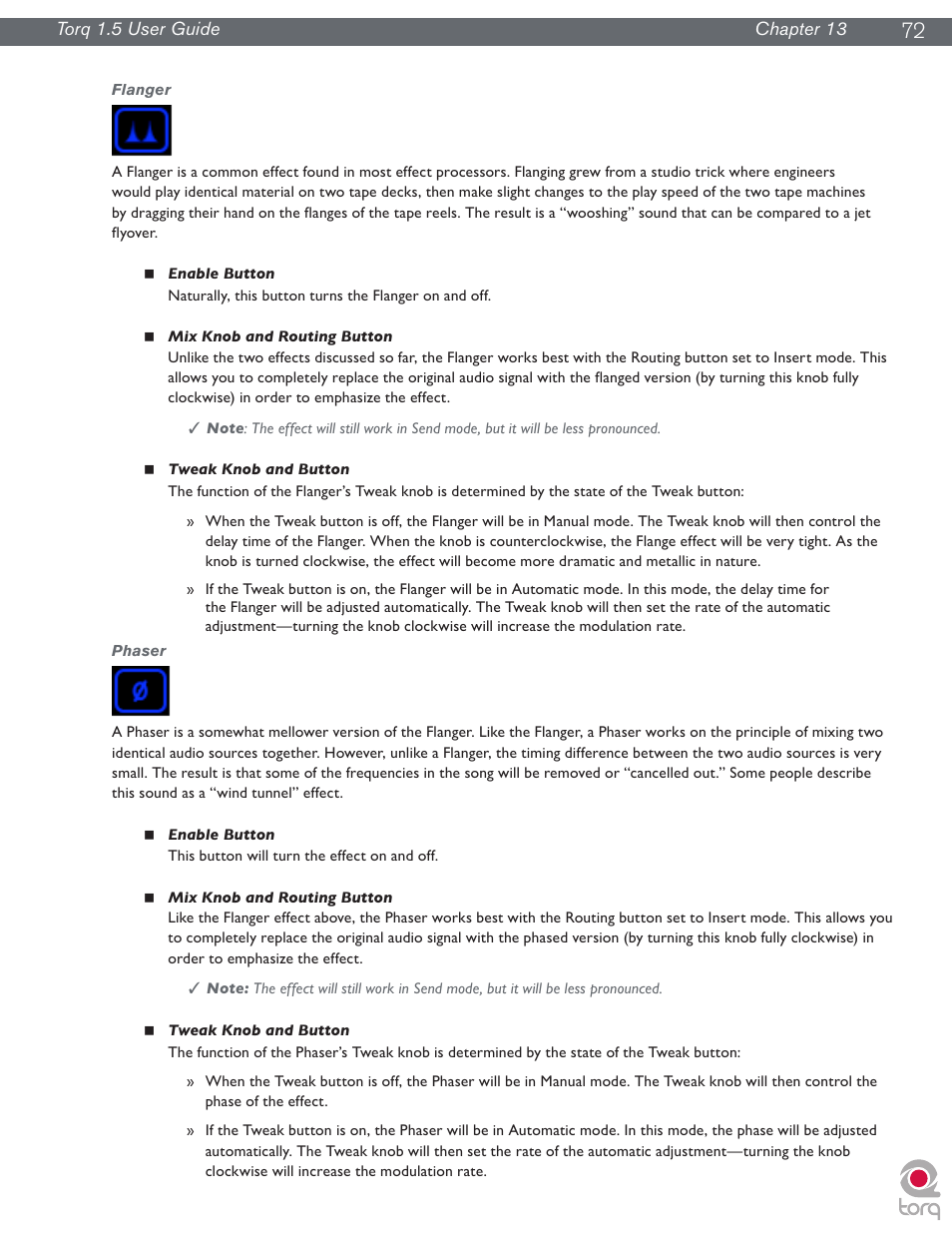 Flanger, Phaser, Flanger phaser | M-AUDIO Torq 1.5 User Manual | Page 73 / 99