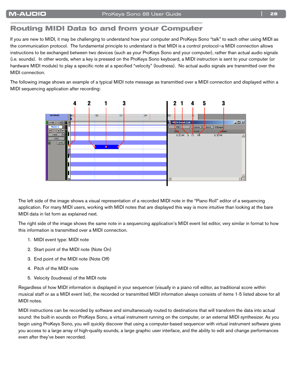 Routing midi data to and from your computer | M-AUDIO ProKeys Sono 88 User Manual | Page 29 / 50