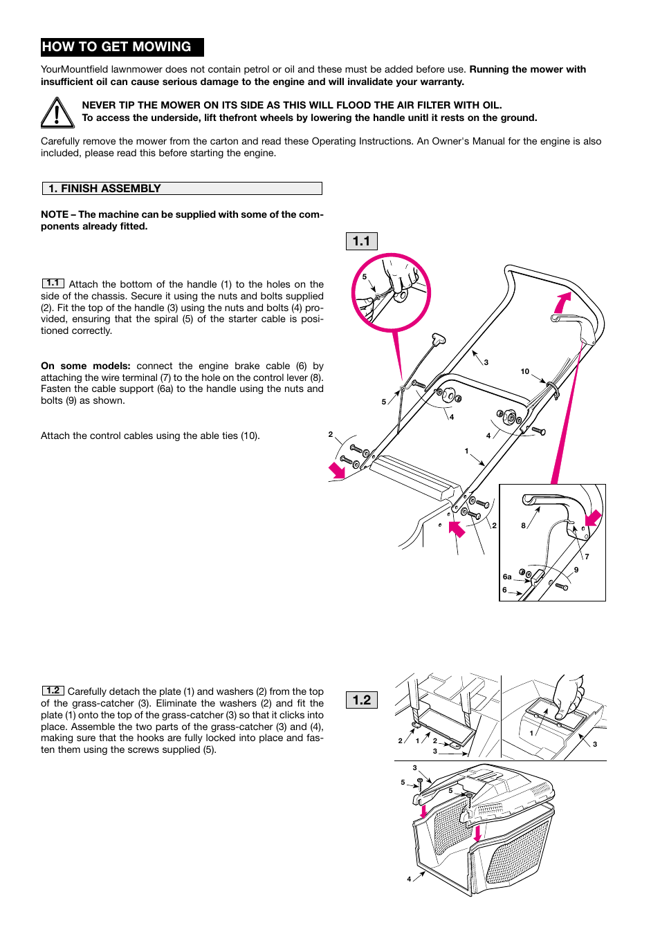 How to get mowing, Finish assembly | Mountfield HP470 User Manual | Page 4 / 8