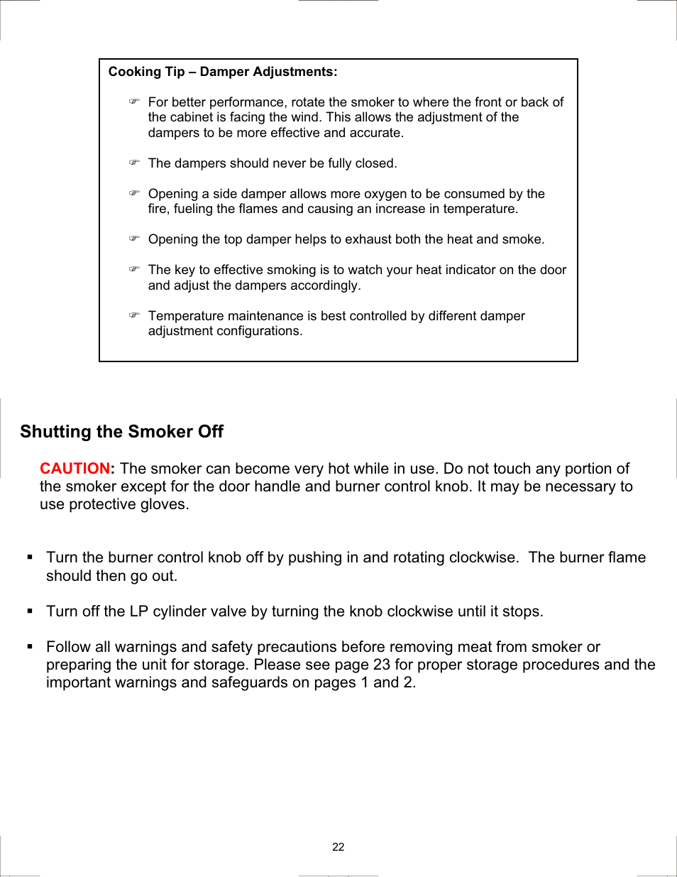 Shutting the smoker off | Master Cookware 3405GT User Manual | Page 22 / 28