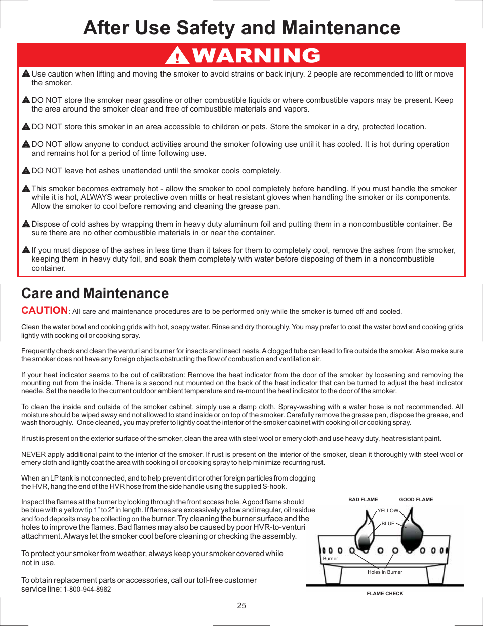 After use safety and maintenance, Care and maintenance, Caution | Master Cookware 3405GT User Manual | Page 25 / 28
