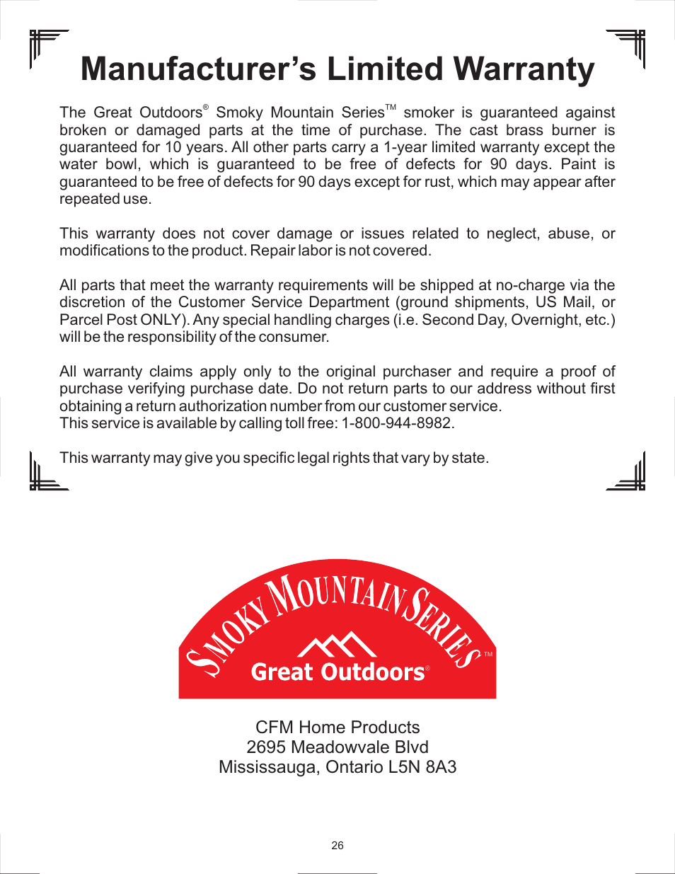 Manufacturer’s limited warranty | Master Cookware 3405GT User Manual | Page 26 / 28