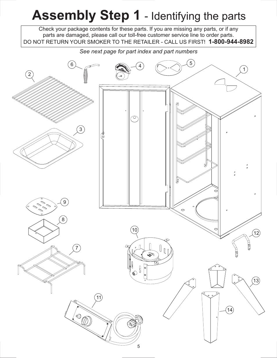 Assembly step 1, Identifying the parts | Master Cookware 3405GT User Manual | Page 5 / 28