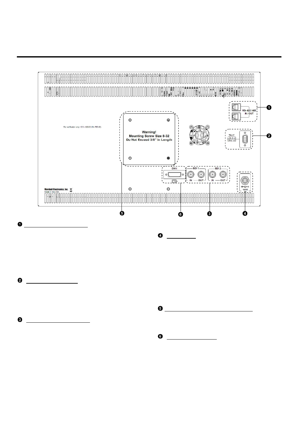 Rear panel features | Marshall electronic V-R171X-DLW User Manual | Page 7 / 33