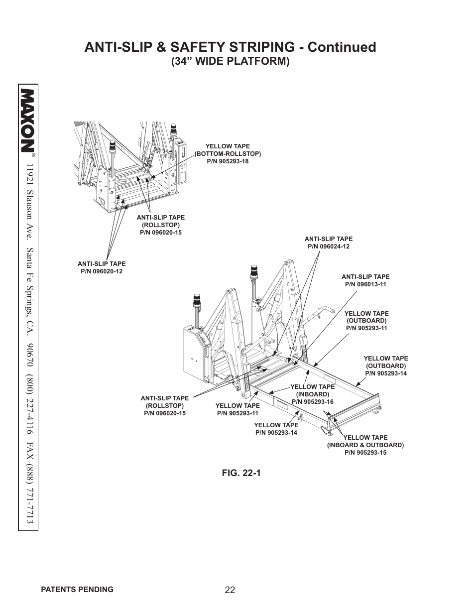 Anti-slip & safety striping - continued, 34” wide platform), Fig. 22-1 | Maxon Telecom WL7-VERS. C User Manual | Page 22 / 61