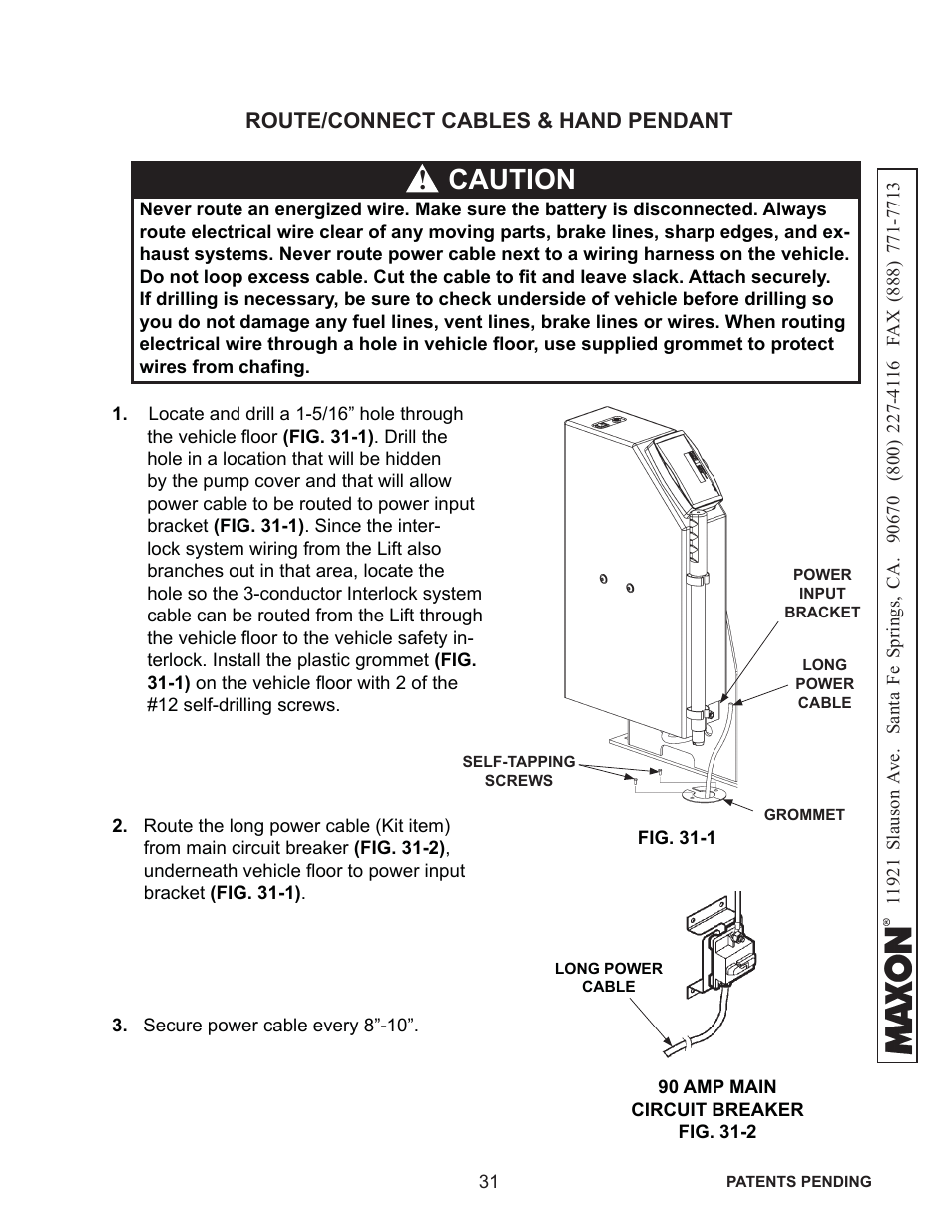 Caution, Route/connect cables & hand pendant | Maxon Telecom WL7-VERS. C User Manual | Page 31 / 61